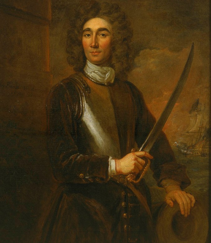 Captain John Benbow, 1701 by Godfrey Kneeler (National Maritime Museum) Benbow was one of the most determined officers in the Royal Navy in the war.  In his last battle he led his crew even after being wounded in the leg with chain-shot.