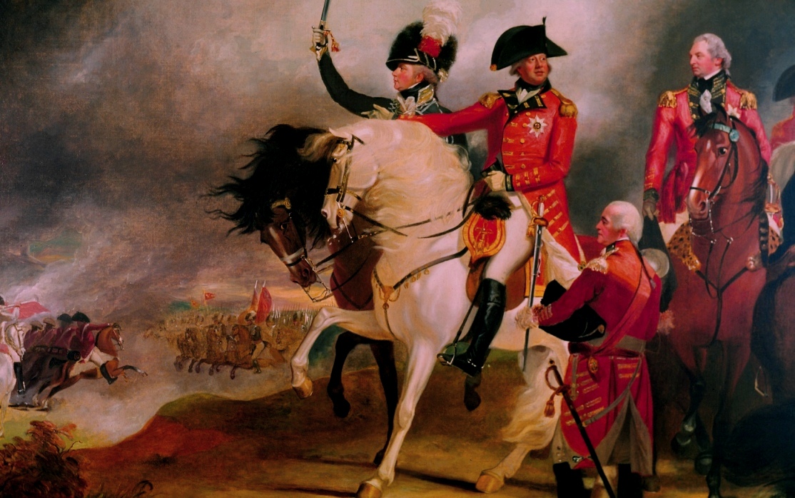 King George III with the Prince of Wales reviewing a field demonstration in 1798 (Painting by Thomas Beechey)
