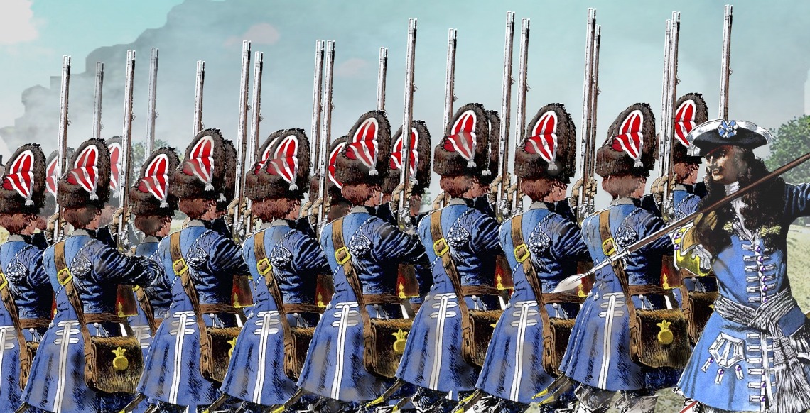 Bavarian Leib Grenadiers prepare to unleash a volley on the advancing English and Dutch troops. Schellenberg Blenheim 1704