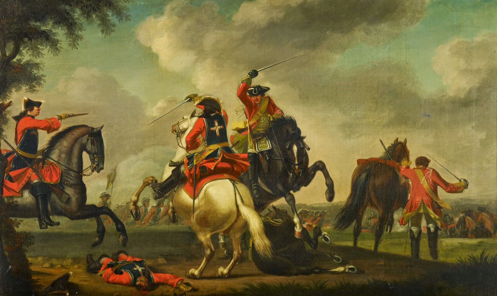 British and French cavalry in combat at the Battle of Warburg on 31st July 1760 French Pistol