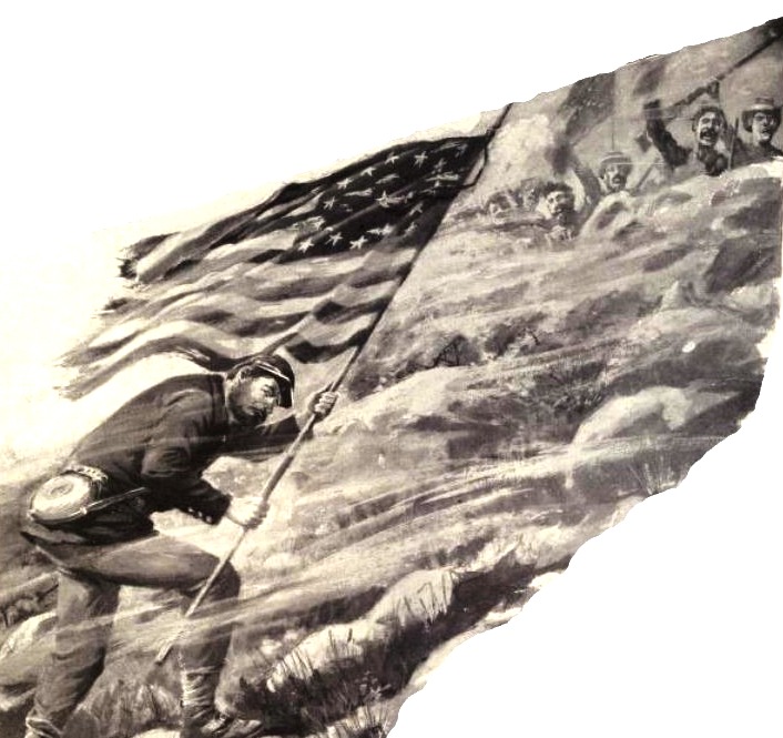 'Come on, you brave Yank, come on.' Higgins is cheered on by the Texans at Siege of Vicksburg