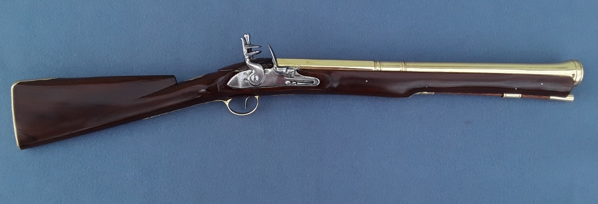 Massive Engraved British Brass Barreled Flintlock Blunderbuss